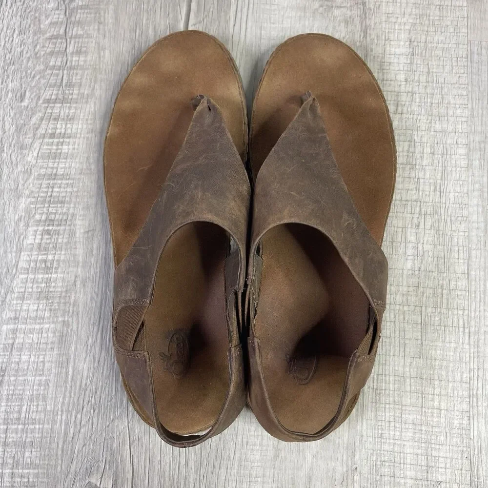 Chaco Womens Wayfarer Post Thong Sandals Toffee Leather Slingback Size 10 EUC M - Picture 6 of 9